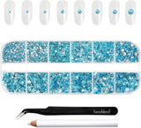 Beadsland 2500 piezas de piedras de cristal para decoración de uñas con parte trasera plana, piedras preciosas para trabajos manuales de 8 tamaños SS4 ~ SS30 con pinzas y puntas (Kristall Weiss)