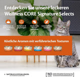 Wellness CORE Signature Selects 8 x 79 g, mezcla de pollo y pavo - Comida húmeda para gatos, deliciosas tiras en salsa, sin cereales, natural, hipoalergénica, alta en proteínas, alta en carne