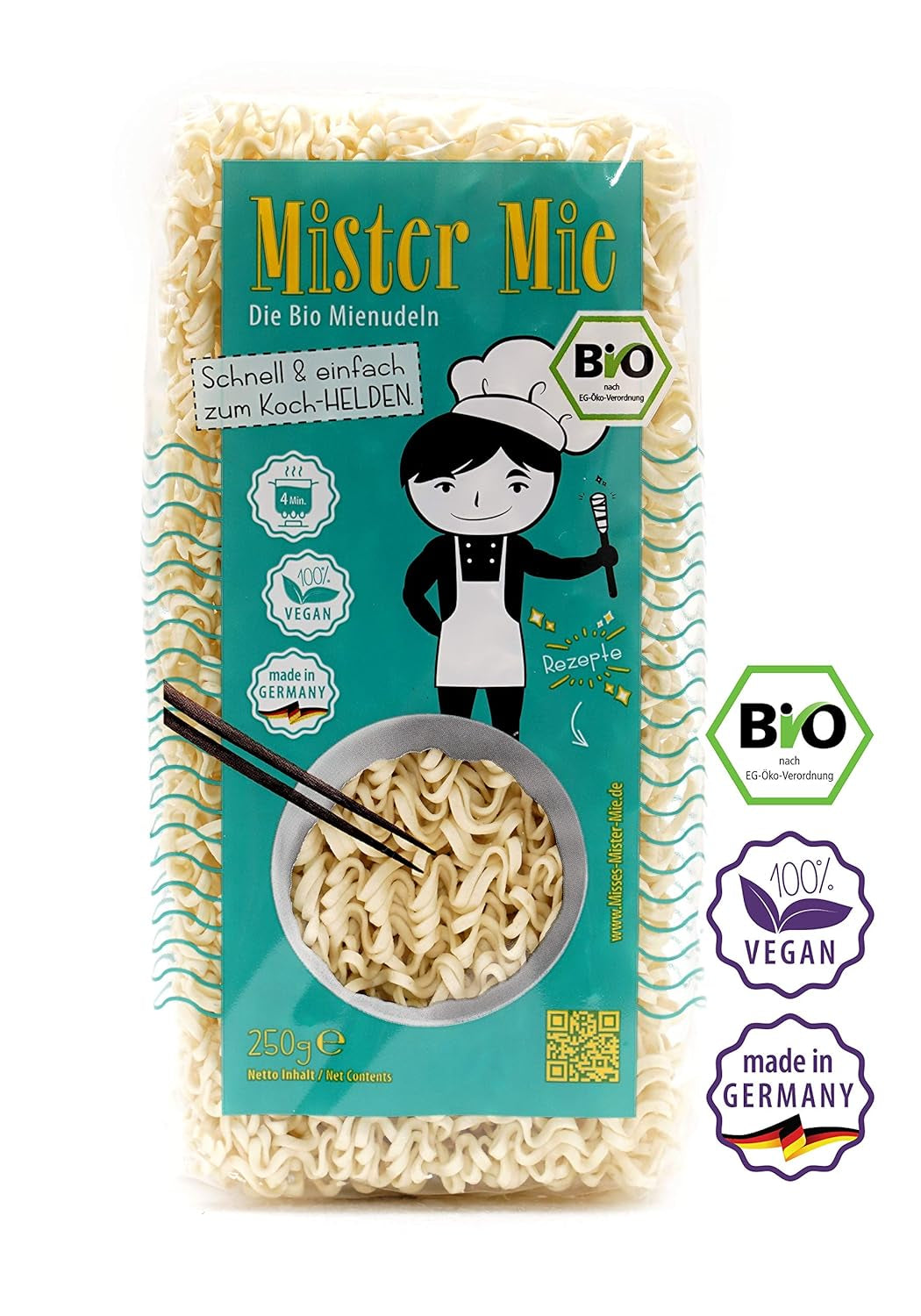 1 x 250 g Mister Mie BIO Noodles Vegan Mienudeln DE-ÖKO-003 Fideos asiáticos fabricados en DE