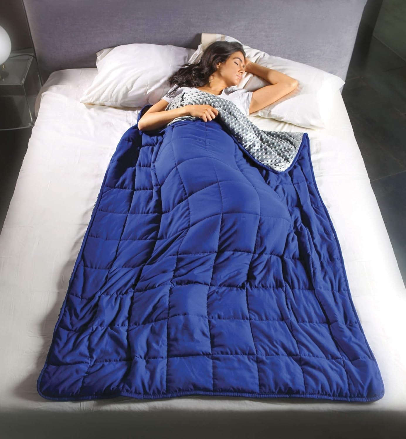Kanguru Calmya, Manta lastrada 10,5 kg, Te ayuda a conciliar el sueño y dormir mejor, Apto para personas con un peso corporal superior a 90 kg Edredones y edredones Naty Shop Azul/Gris 10,5 kg 120X180