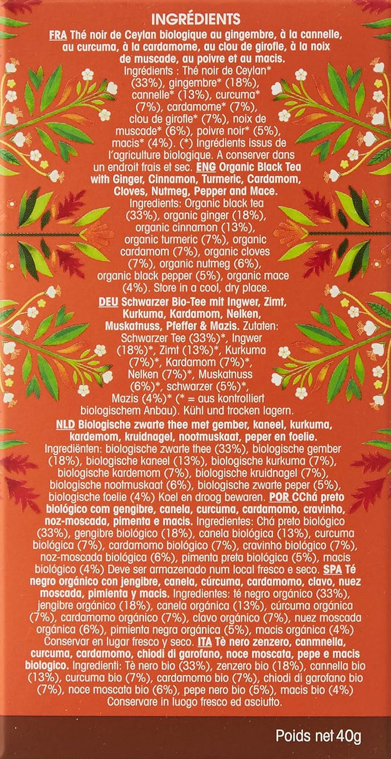 ETS - Té Negro Chai, Naturland BIO, 20 Bolsitas de Té (Pack de 2)