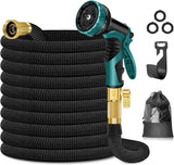 Manguera de jardín 30 m Manguera de jardín de 10 vías Pistola pulverizadora y accesorios de latón macizo Manguera flexible Manguera de jardín extensible Negro 30 m