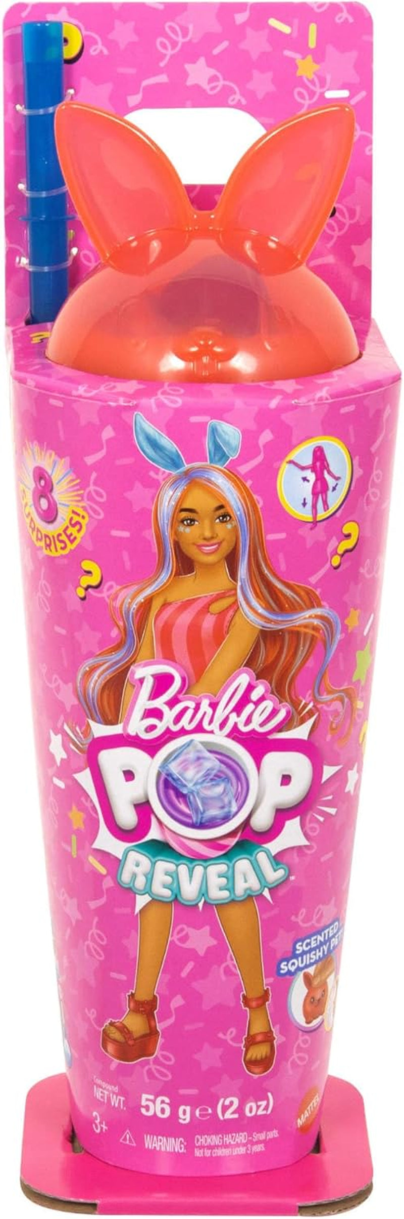 Barbie Pop Reveal Juego de muñecas y accesorios Serie Shakes Lindo gatito perfumado Muñeca y mascota de moda con 8 sorpresas que incluyen cambio de color JCN87