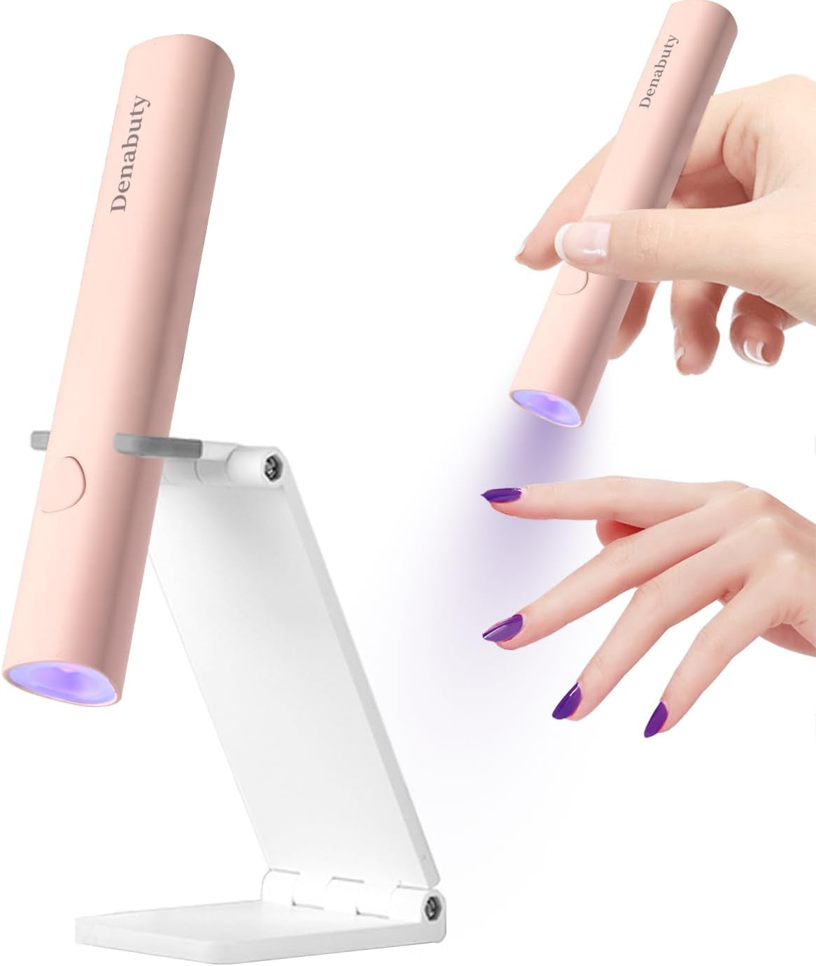 Denabuty Lámpara UV para Esmalte de Uñas de Gel, Mini Lámpara LED U V para Reemplazo de Uñas con Soporte Tragbare Pequeña Lámpara de Uñas UV para Esmalte de Uñas de Gel, para Aushärten Von Nagelkleber y Nail Tips Blanco