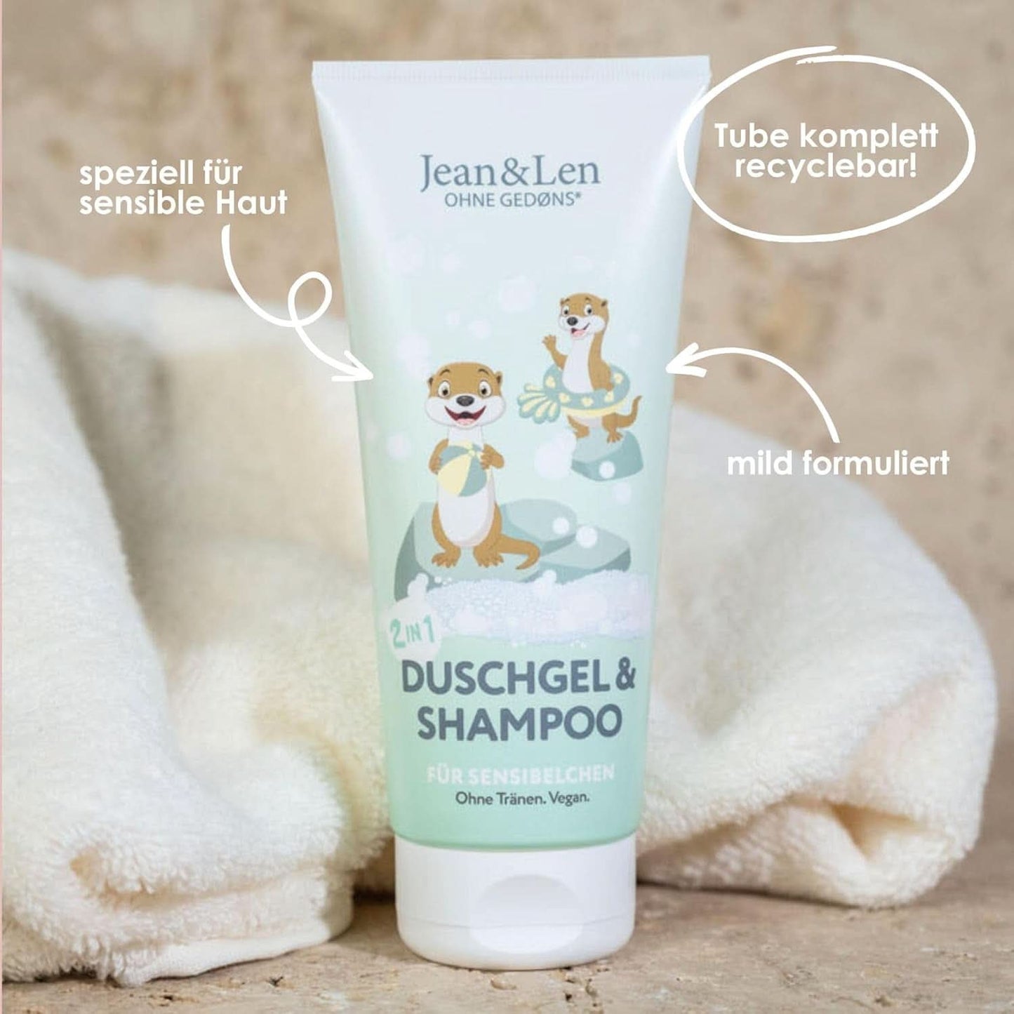 Jean & Len 2 en 1, Gel de ducha y champú para niños sensibles, 200 ml Ducha y baño Naty Shop