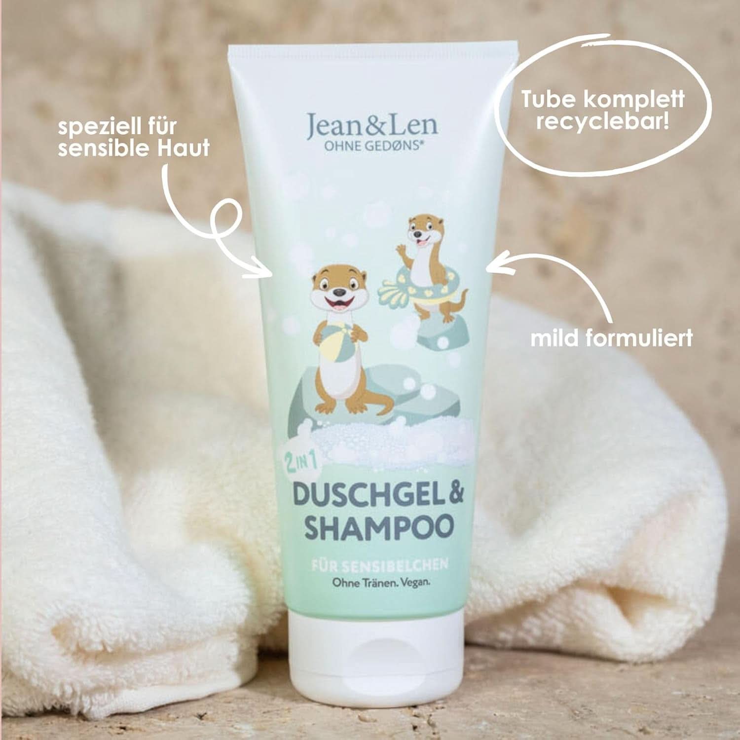 Jean & Len 2 en 1, Gel de ducha y champú para niños sensibles, 200 ml Ducha y baño Naty Shop
