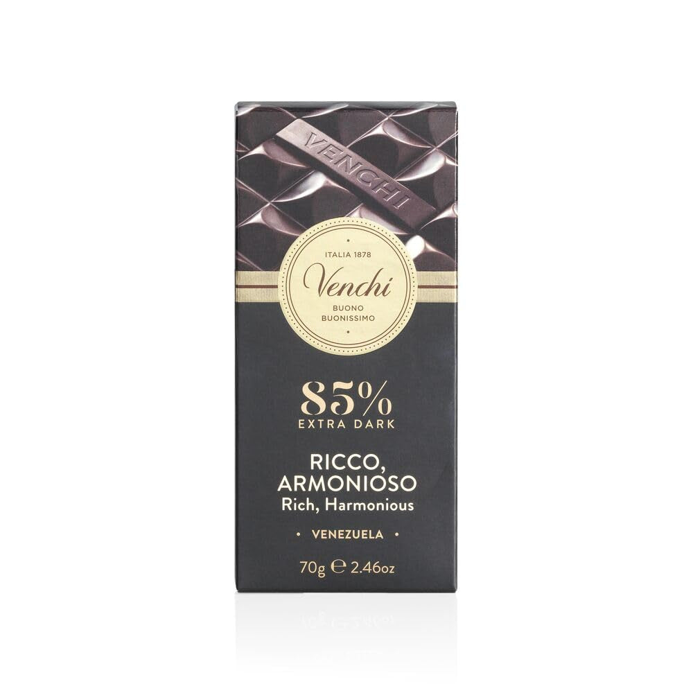Venchi - Barra de chocolate 85%, 70g - Con crujientes granos de cacao tostados - Sin gluten - Vegano
