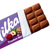 Milka Uvas y Avellanas – Chocolate con leche alpino con trozos de avellanas y pasas – 90g