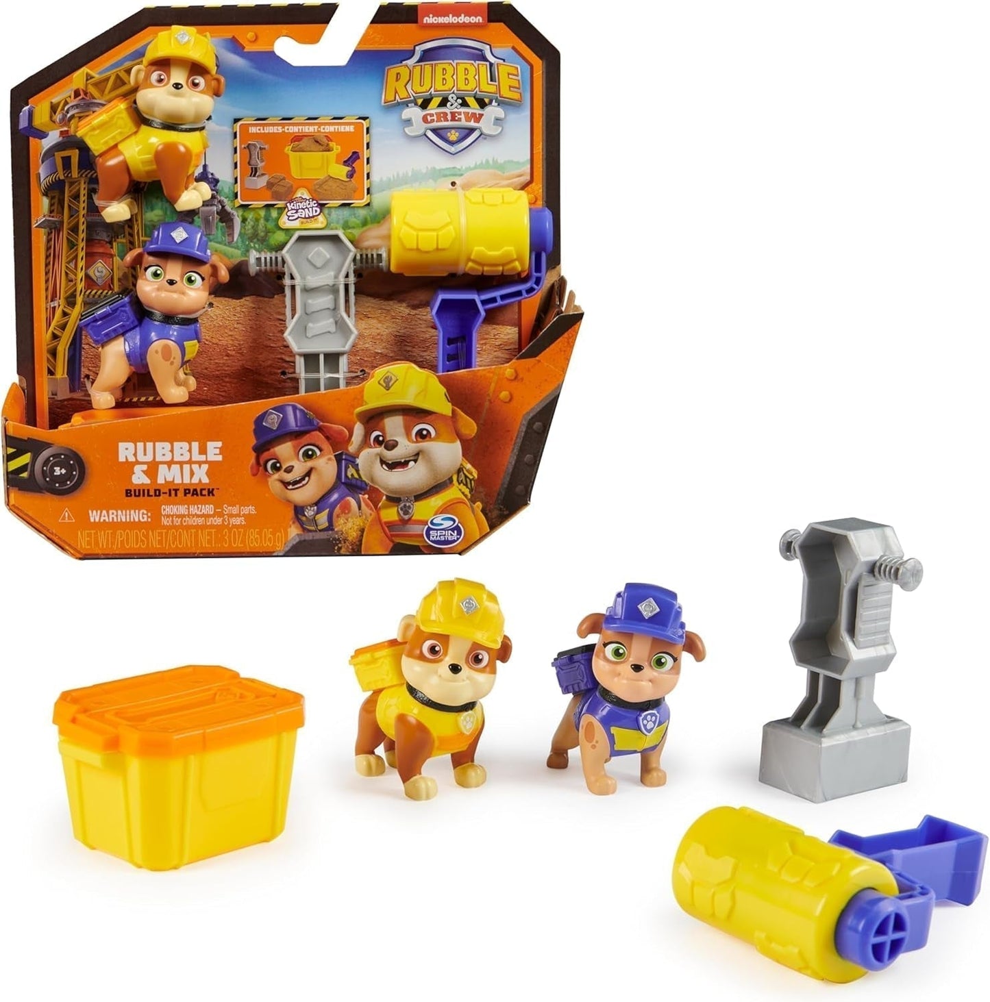 Rubble & Crew - Juego de figuras de acción de Rubble & Mix, 2 juguetes de construcción y arena de construcción cinética de 85 g, juguete apto para figuras de acción de 3 años en adelante Naty Shop Rubble Mix