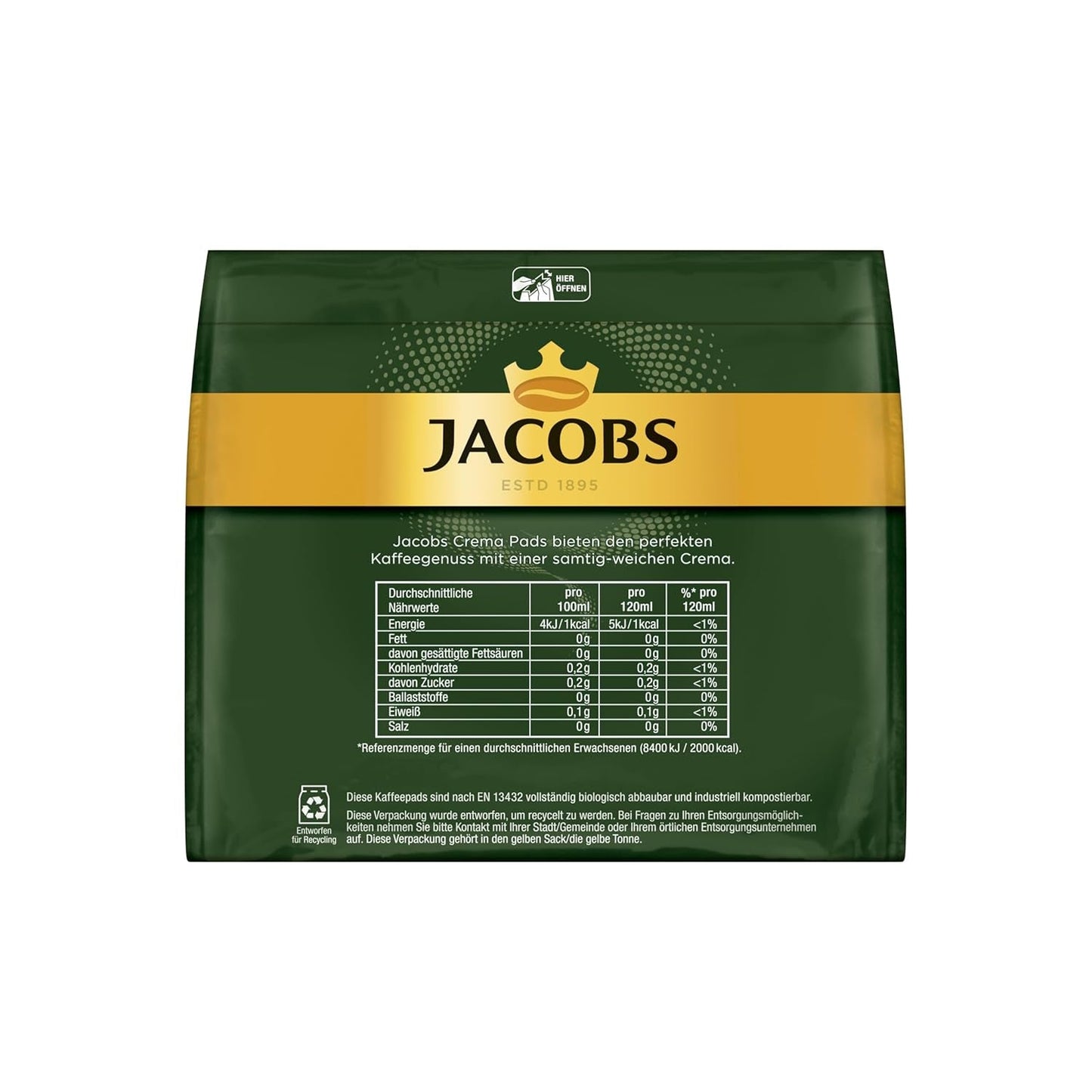 Jacobs Crema Balance Pads, Pads compatibles con Senseo, 5 x 18 Getränke, 90 Kaffeepads