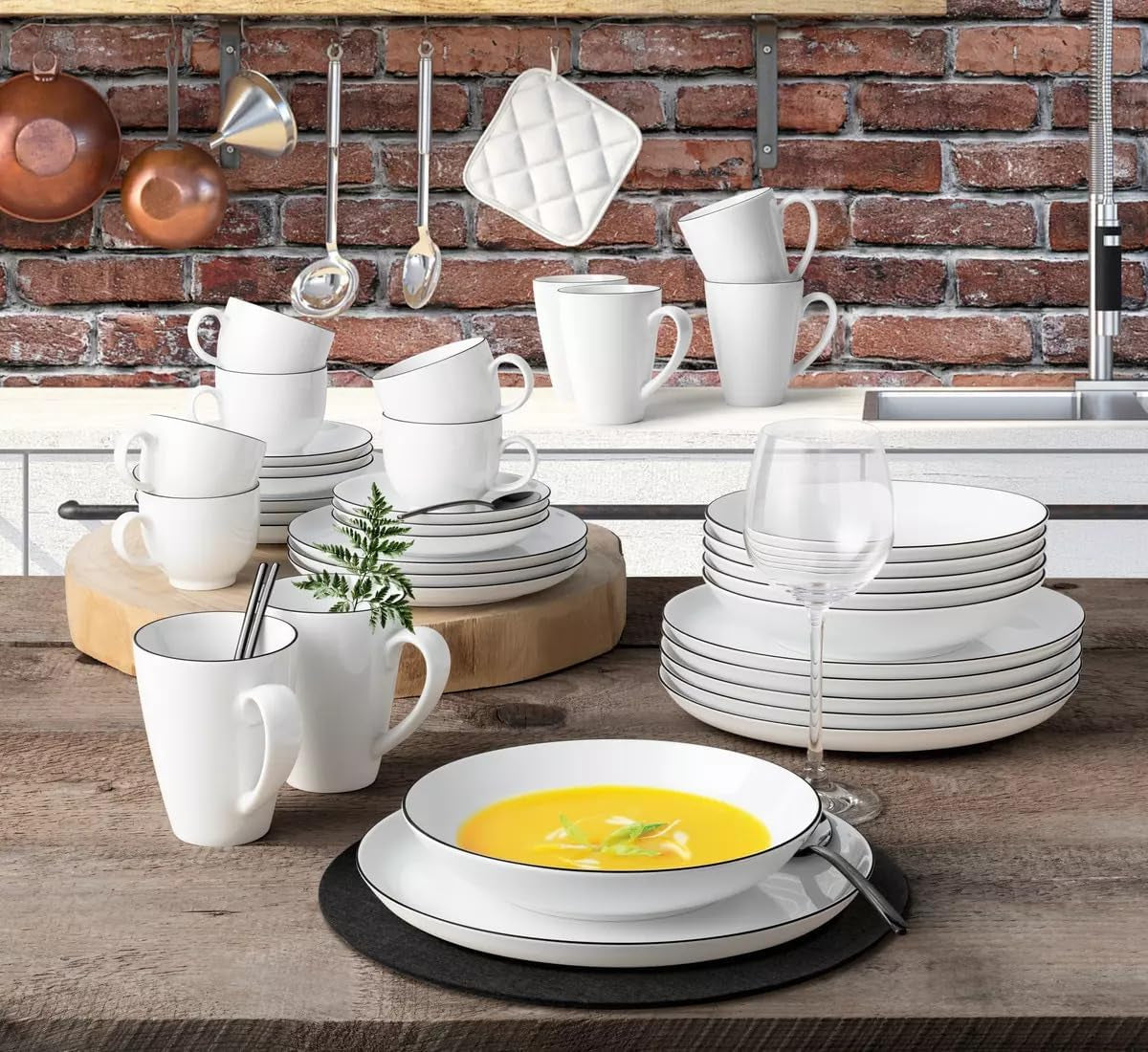 Seltmann Weiden - Lido Black Line - Vajilla de 36 piezas - Porcelana (incluidas 6 tazas de café)