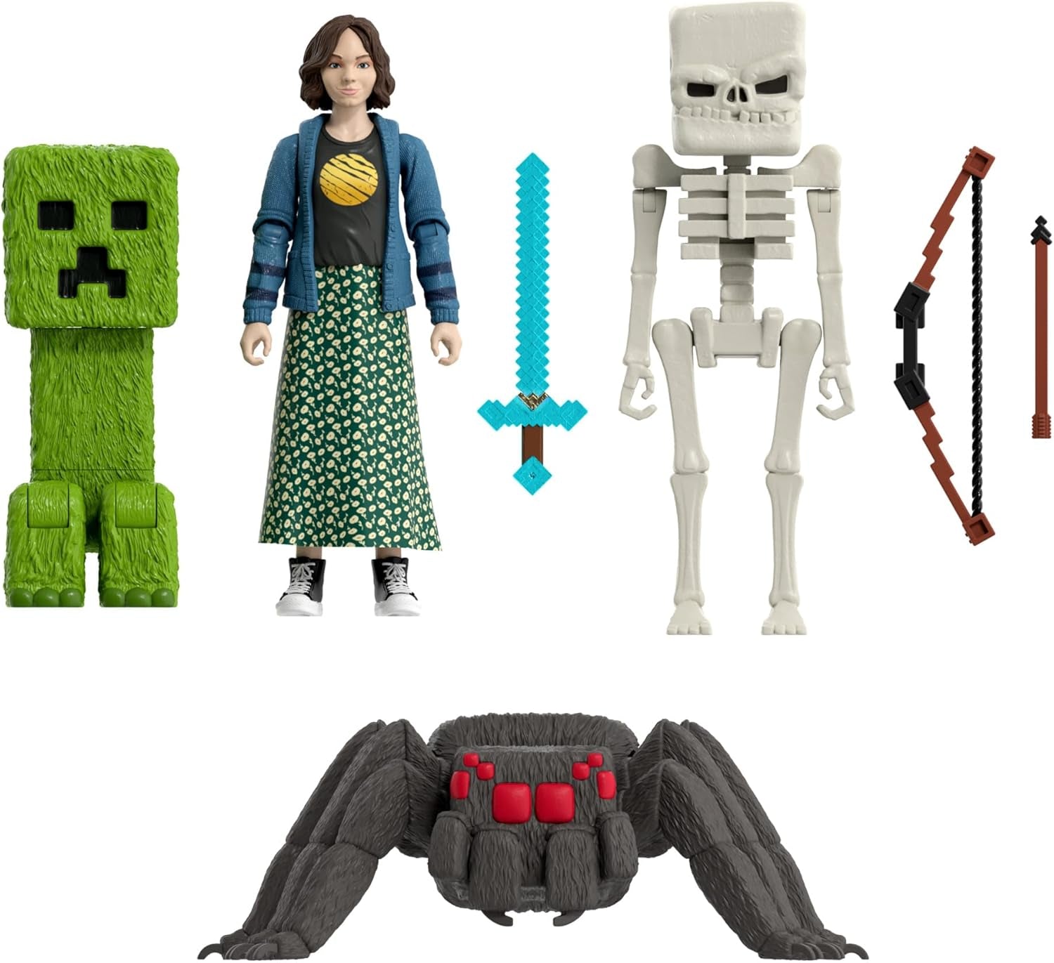 Mattel Minecraft Story Set con 4 figuras de acción y 3 accesorios Encuentros en el Overworld Set Juguete coleccionable inspirado en la película Minecraft JFR70 Figuras de acción Naty Shop