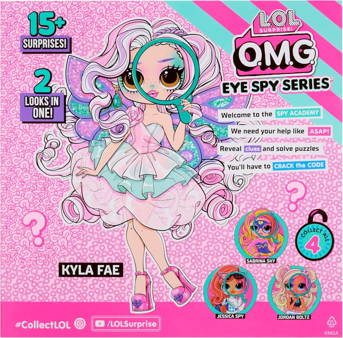 Jajaja ¡Sorpresa! Serie OMG Eye Spy - Hada - Incluye 1 muñeca con atuendo y accesorios, resolución de acertijos y descubrimiento sorpresa, 4 muñecas coleccionables