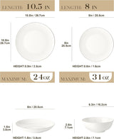 MALACASA Juego de vajilla para 4 personas Bone China Juego de vajilla de 16 piezas Redondo blanco con borde dorado Juego combinado de 4 platos llanos 4 platos de postre 4 platos Suma y 4 tazones de cereales Serie NORI