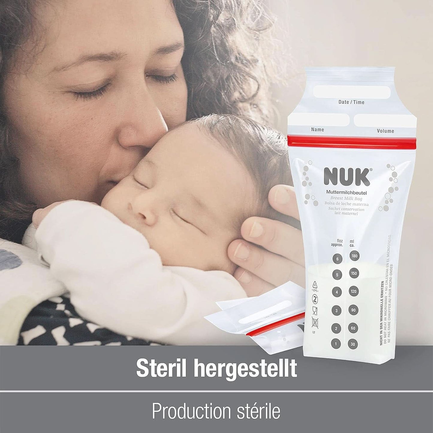 NUK Bolsas para leche materna, que ahorran espacio y se pueden utilizar inmediatamente, 180 ml, 25 uds, transparentes Accesorios Alimentación y Lactancia Bebe Naty Shop