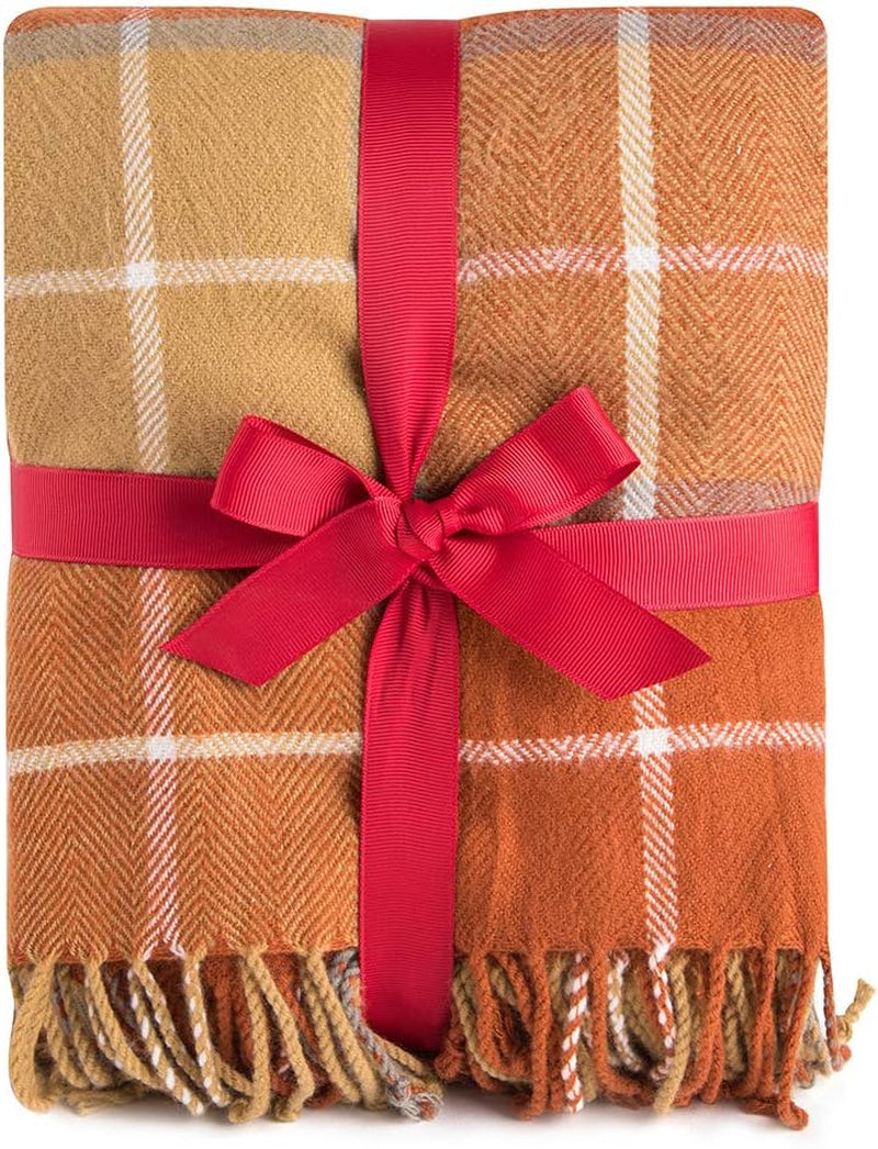 G Lake Camas y Mantas Manta a Cuadros Naranja Acrílico Suave Reversible Colcha con Flecos de Colores Regalo para Decoraciones navideñas 127 cm de Ancho x 170,2 cm L-Calabaza Naranja G Lake