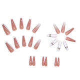 24 Piezas Prensa Francesa En Uñas Largas Ataúd Uñas Artificiales Blancas Ombre Rosa Desnudo Uñas Adhesivas Acrílico Juego De Uñas Puntas De Uñas Para Mujeres Primavera Verano Accesorios De Uñas