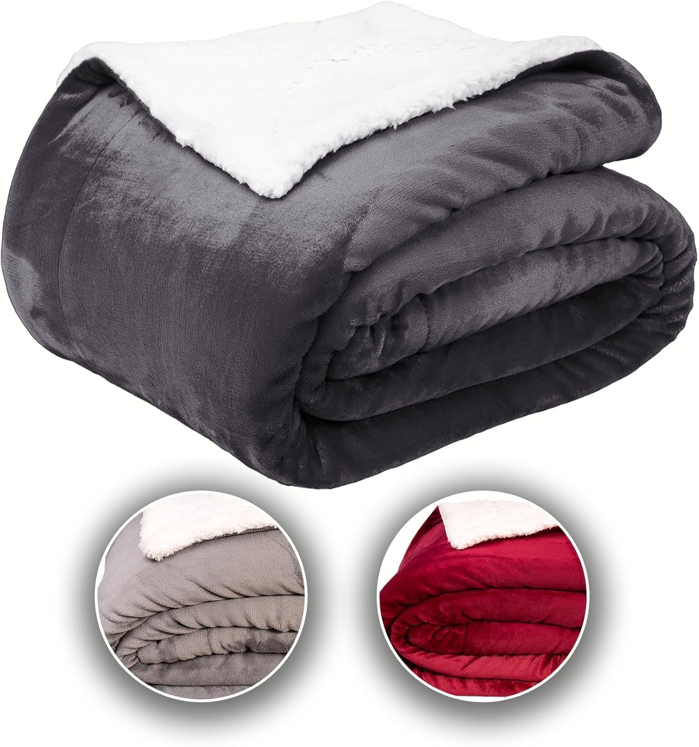 Cómoda manta Komfortec 150X200 Cm, manta polar mullida con certificado Oeko-Tex, cálida manta sherpa para el sofá, manta gruesa para el sofá, color burdeos Camas y mantas Besuche den Komfortec-Store Antracita 150 X 200 Cm