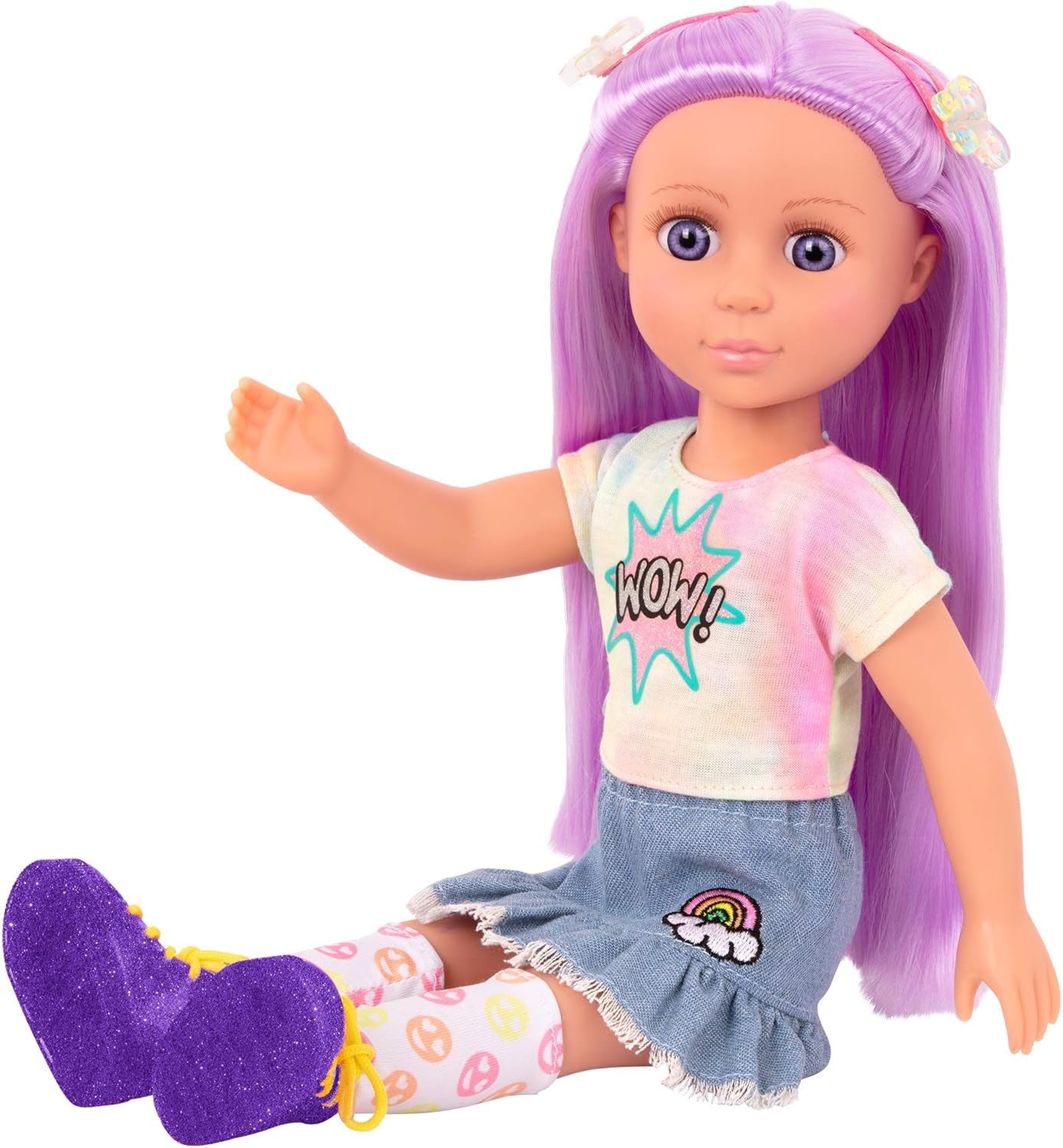 Glitter Girls - Luma - Muñeca articulada de 36 cm - Cabello morado y ojos morados únicos - Extensiones de cabello, lazo, pinzas y conjunto colorido - 3 años +