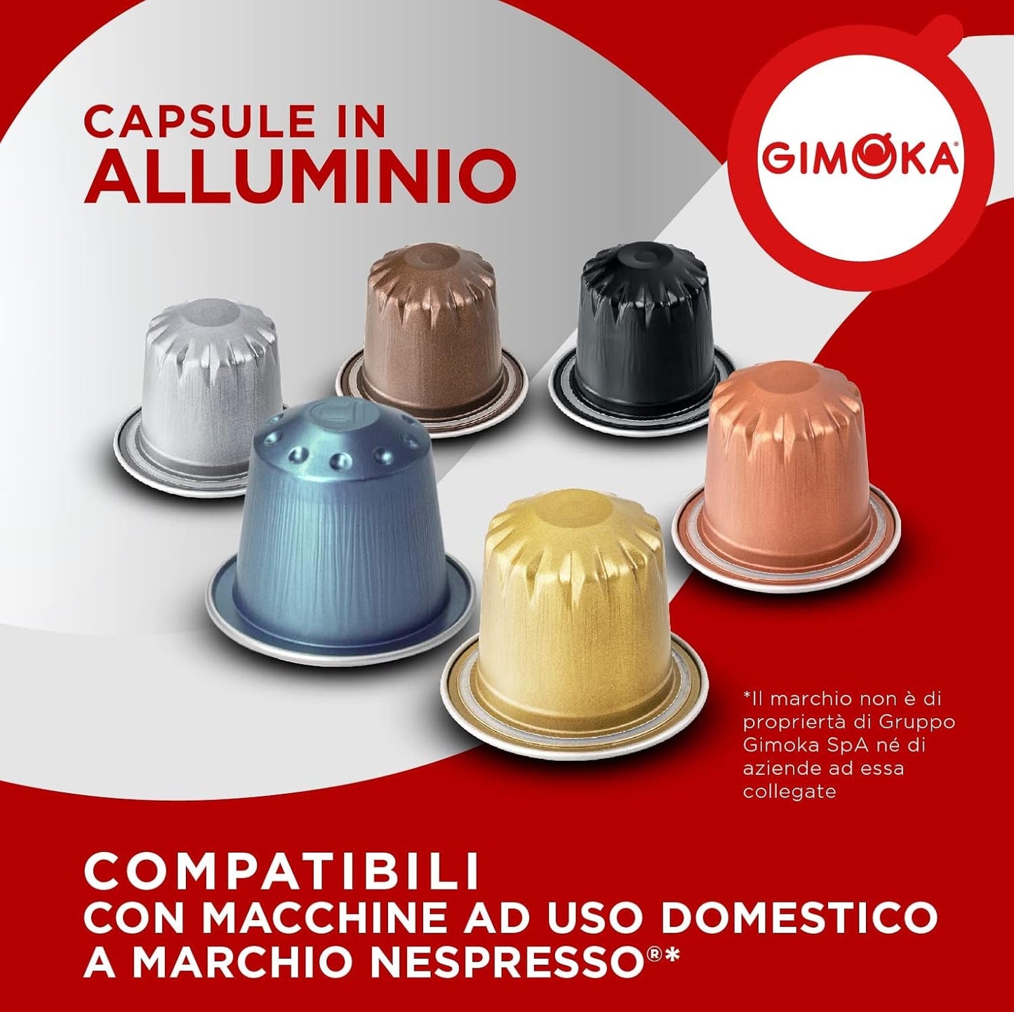 Gimoka Kaffeekapseln Espresso Ristretto, Intensität 11/13-100 Kapsel aus Aluminium - Compatible con Nespresso* Haushalts-Espressomaschinen - 100 Stück (10 x 10 Getränke) - Hergestellt in Italien