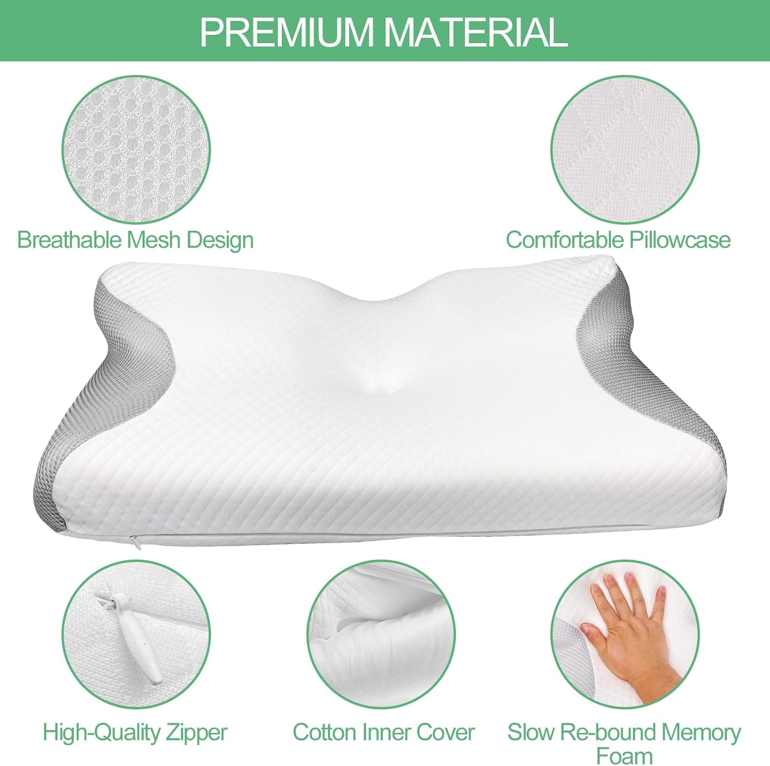 Almohada ortopédica, Almohada para el dolor de cuello, Almohada viscoelástica, Almohada ortopédica para el cuello, Almohada ortopédica para dormir, Almohada ortopédica para soporte del cuello, Piezas de almohada antirronquidos Almohadas ortopédicas cervicales Naty Shop