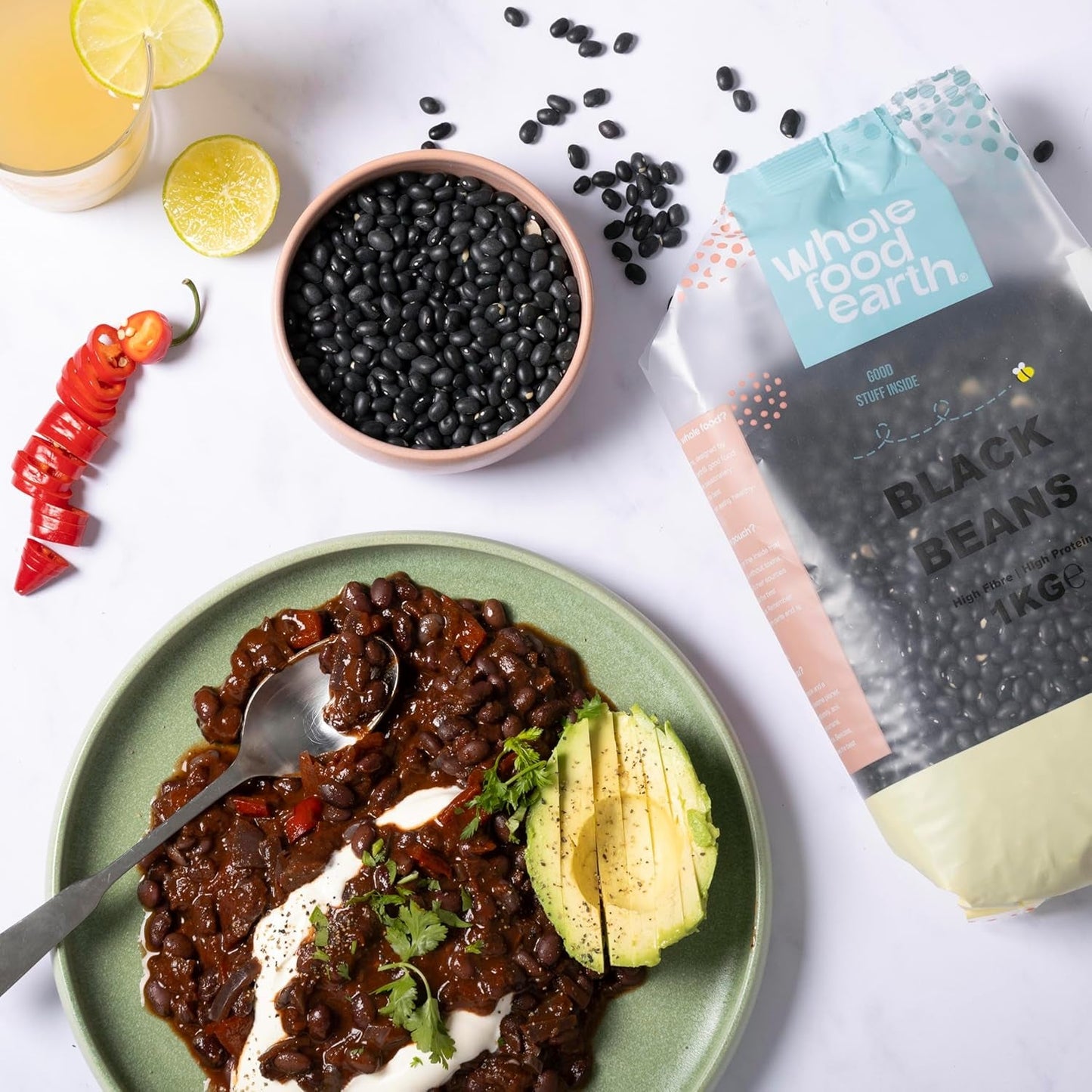 Frijoles negros Wholefood Earth 1 kg sin OGM Natural alto en fibra alto en proteínas