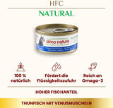 Almo Nature HFC Comida húmeda natural para gatos - Atún con almejas, paquete de 24 (24 x 70 g)