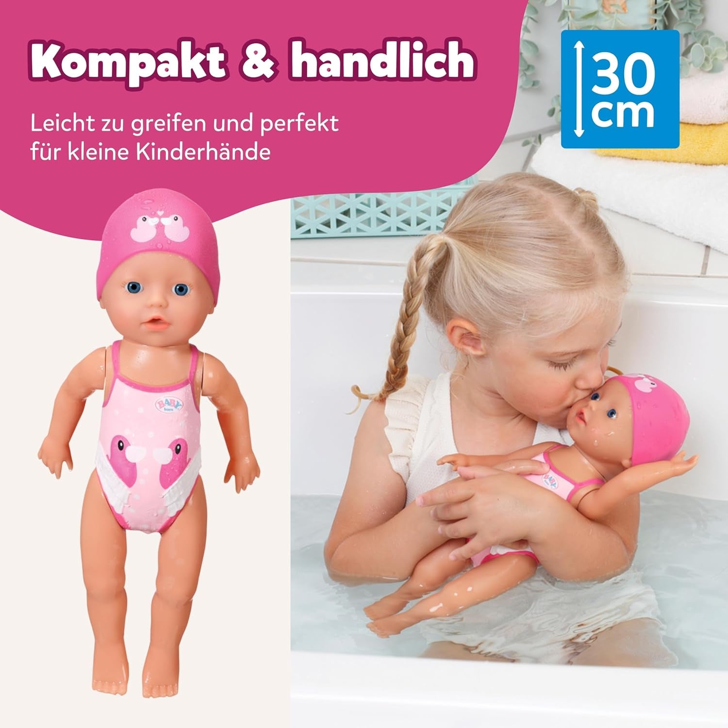 BABY Born Mi Primera Niña Nadadora - Muñeca 30cm - Muñeca de Baño con Mecanismo Giratorio, Resistente al Agua - Funciona sin Pilas - Apto para niños a partir de 1 año