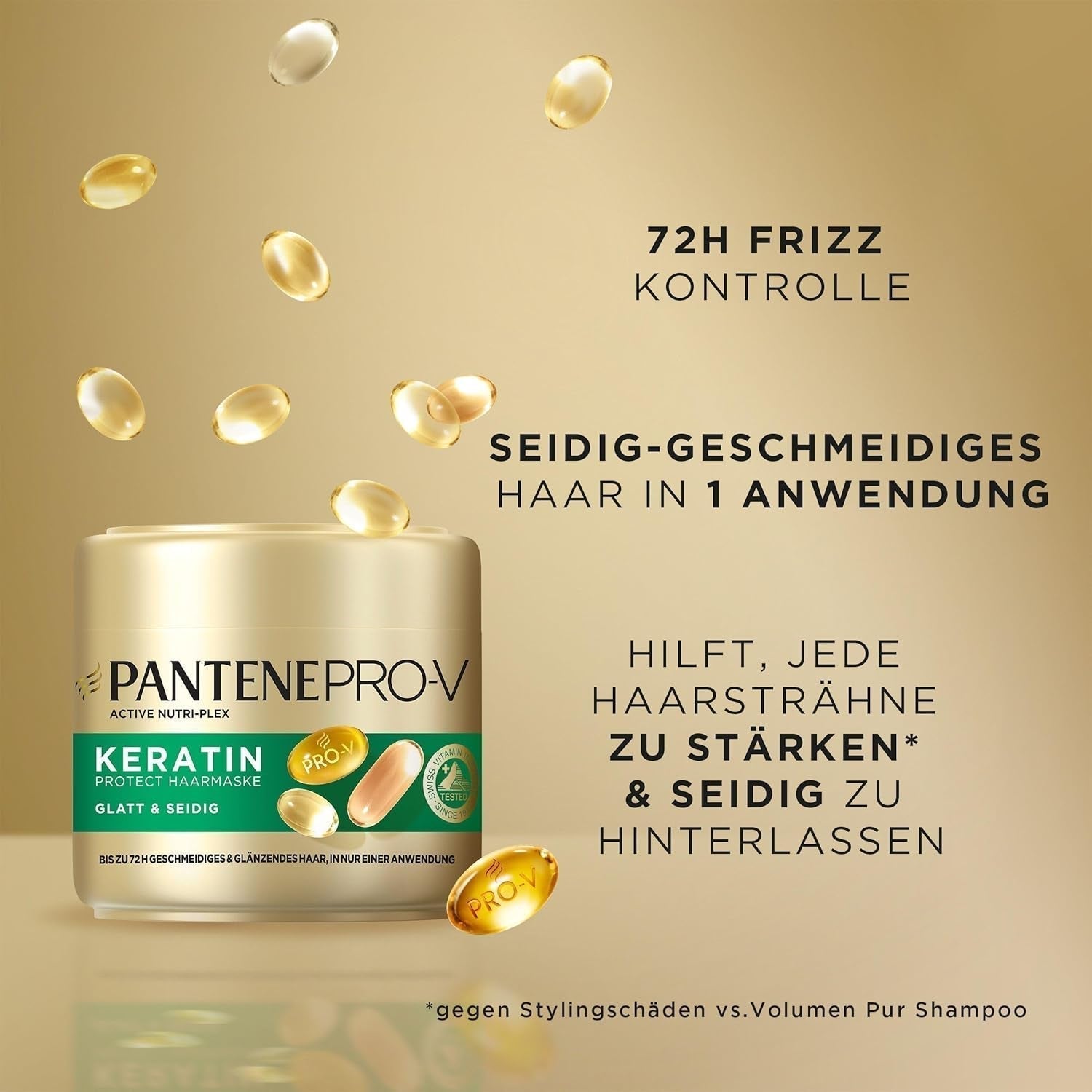 Pantene Pro-V Smooth & Silky Keratin Protect Hair Mask 500ml para cabello rizado y seco, Hasta 72 horas de cabello liso y brillante en una sola aplicación, Con fórmula Pro-V y Active Nutri-Plex Hair Mask Naty Shop