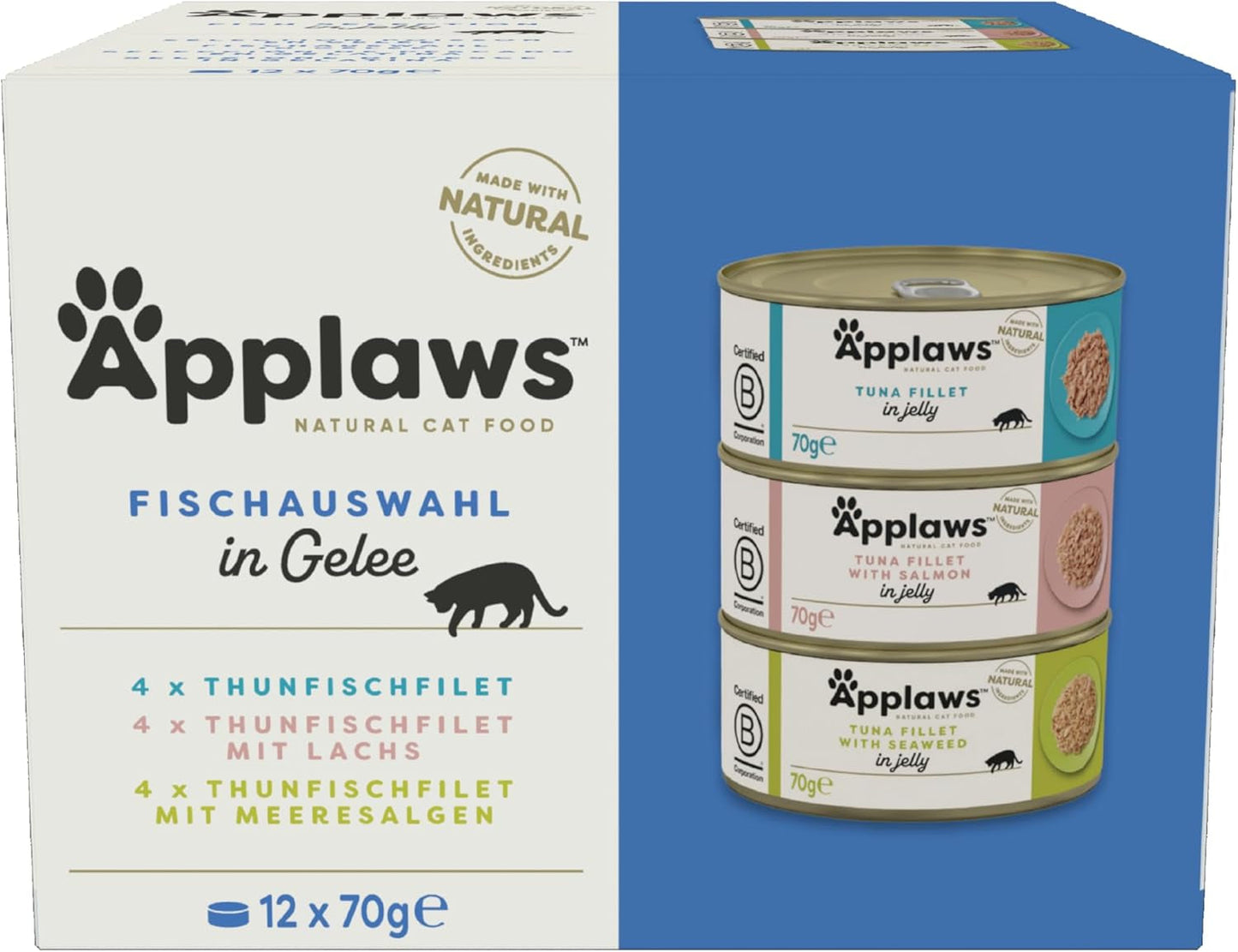 Applaws Comida húmeda natural para gatos Selección de gelatinas (paquete de 12 x 70 g)