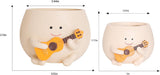 Macetas con cara sonriente, collar de perlas con cabeza de resina bonita, maceta para flores, guitarra única, maceta suculenta para interiores y exteriores, idea de regalo para mamá