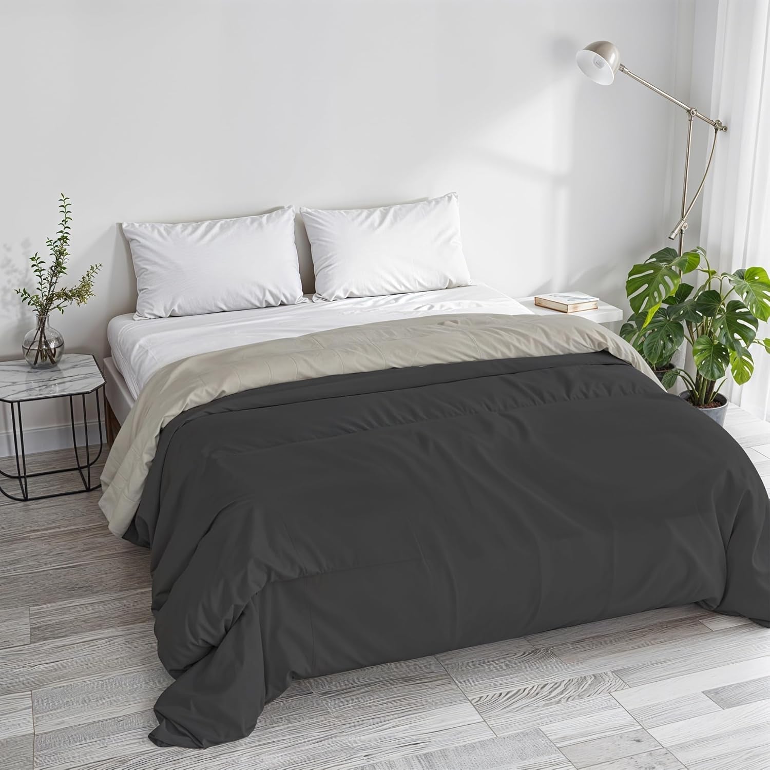 Edredón básico de invierno, liso y forrado, verde oscuro/crema, 200X245Cm Edredones y edredones Naty Shop Gris oscuro/gris claro 250X245Cm