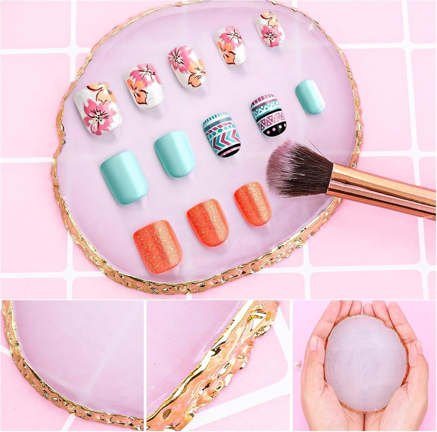 Harz Nail Art Palette, Maniküre Gemalt Palette, Goldener Rand Nagelleck Palette, Nail Art Make up Paletten Display Fach Nagel DIY Zubehör (blanco)