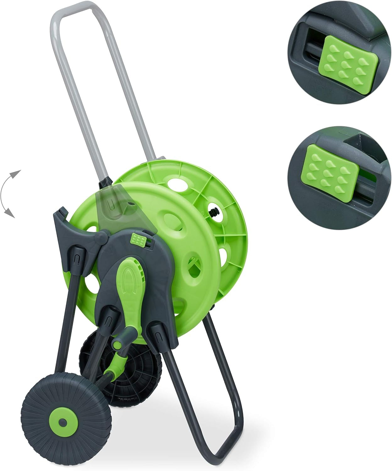 Relaxdays Carro portamangueras 45m 1/2" Enrollador de mangueras de agua Jardín 82,5 x 43 x 34cm Gris-Verde