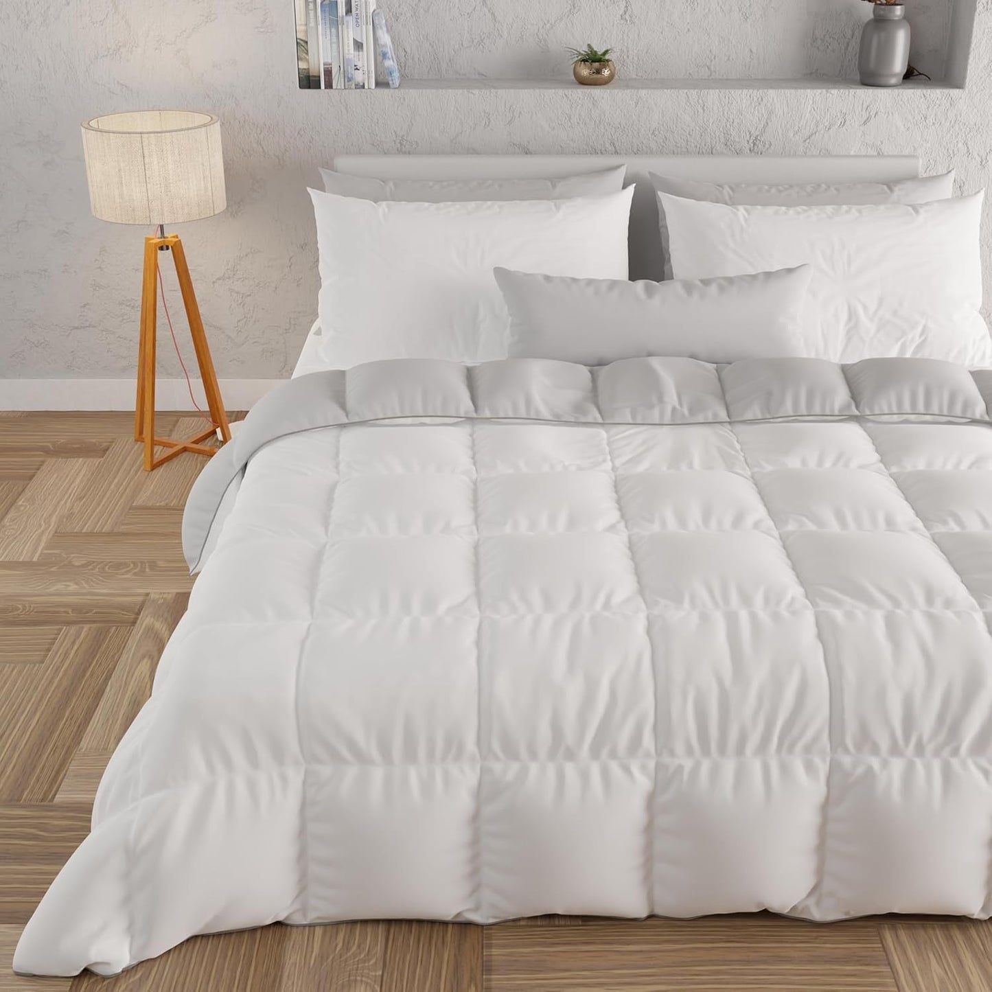 PETTI Artigiani Italiani - Edredón de invierno para cama de matrimonio, maxi, monocromático, doble cara, blanco, gris, 100% Made in Italy Edredones y edredones Naty Shop Blanco gris Matrimoniale Maxi