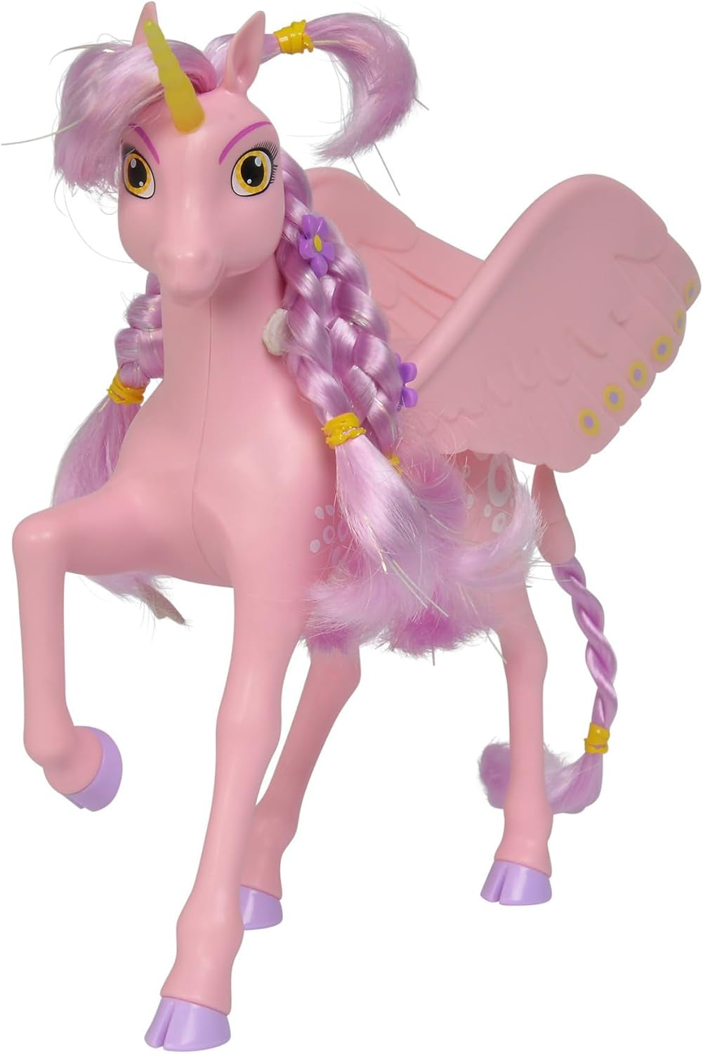 Simba 109480092 - Mia and Me Unicorn Kyara, con alas móviles, pinzas para el pelo y cepillo de peinado, 20 cm, a partir de 3 años, rosa