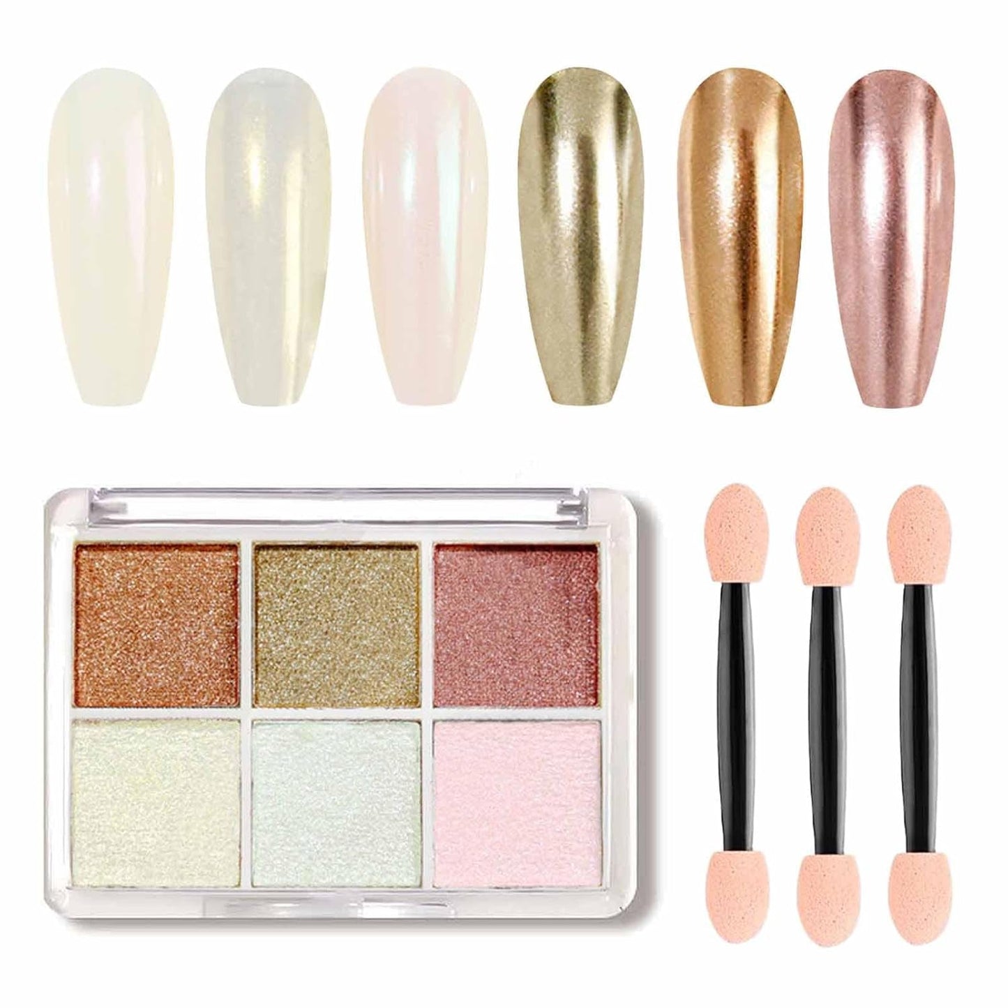 GZMAYUEN Chrom Pulver para uñas 6 colores espejo cromo uñas polvo pigmento polvo uñas arte
