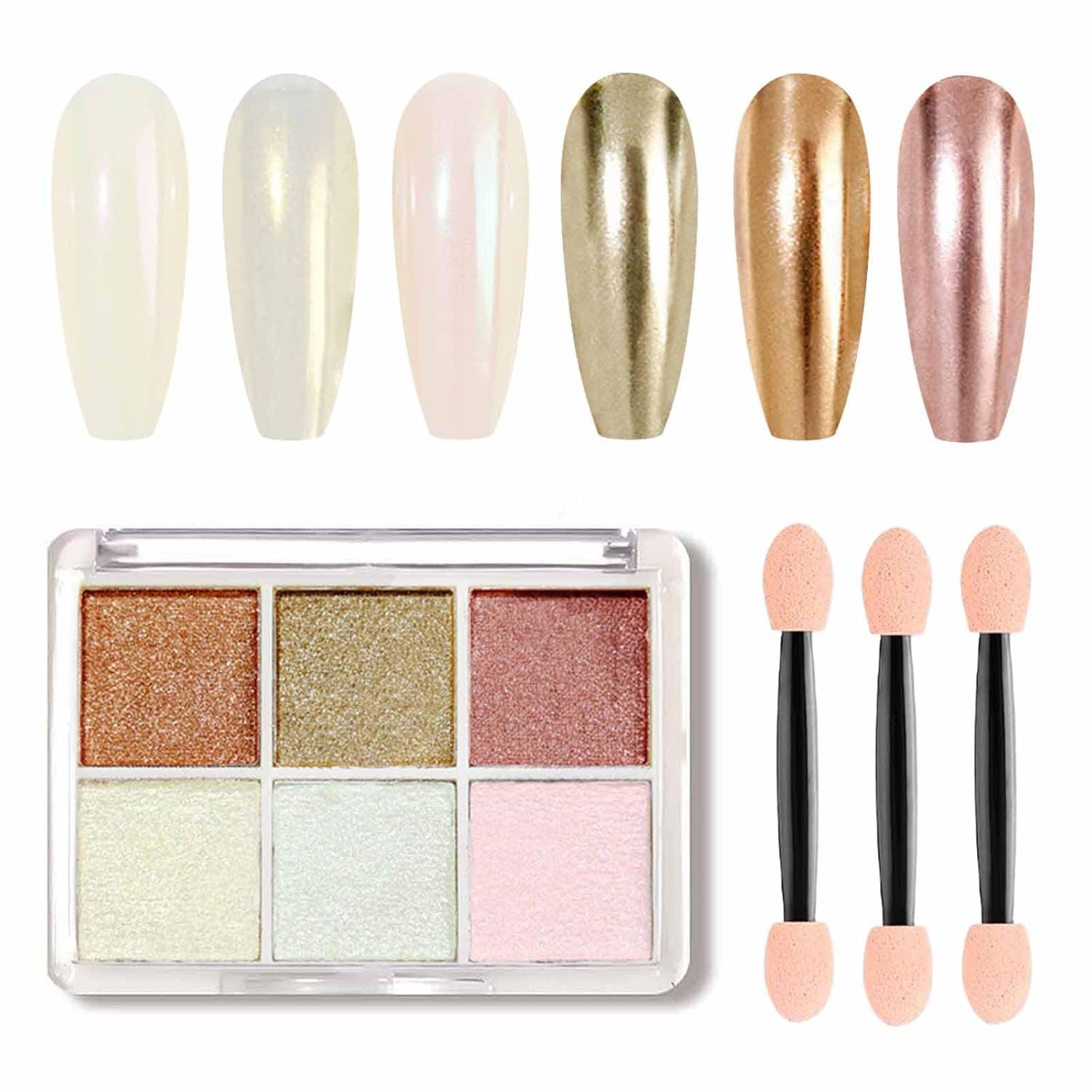 GZMAYUEN Chrom Pulver para uñas 6 colores espejo cromo uñas polvo pigmento polvo uñas arte