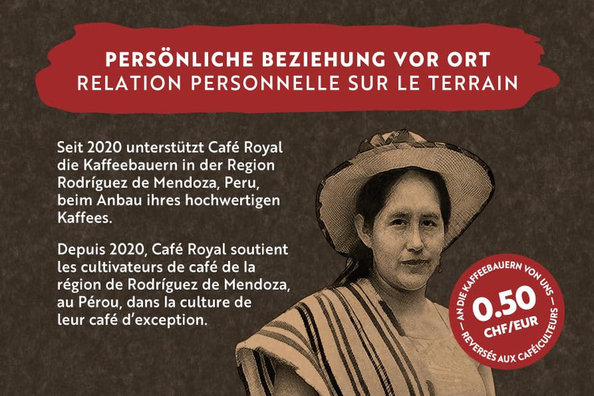 Café Royal Bio Espresso Perú – 100% Arábica Kaffeebohnen, aromatisch-intensiv, dunkle Röstung, Stärke 4/5, Bio & Fairtrade, 500 g ganze Bohnen