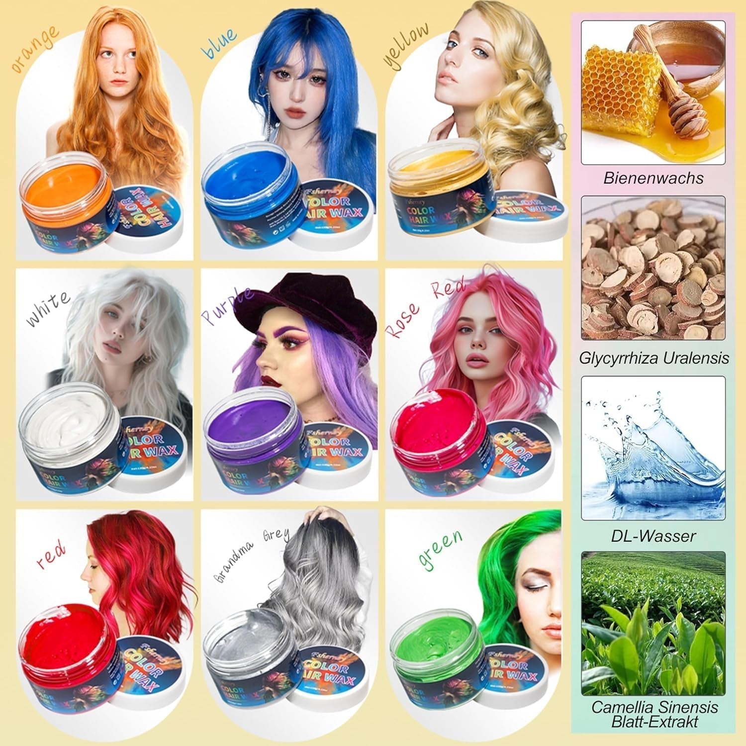 Tinte temporal para el cabello verde - Cera para teñir el cabello, tono de cabello para hombres y mujeres, pomada para el cabello natural, cera para teñir el cabello con clip de color para color de cabello de fiesta loca (4.23 oz, verde) Naty Shop Hair Dye