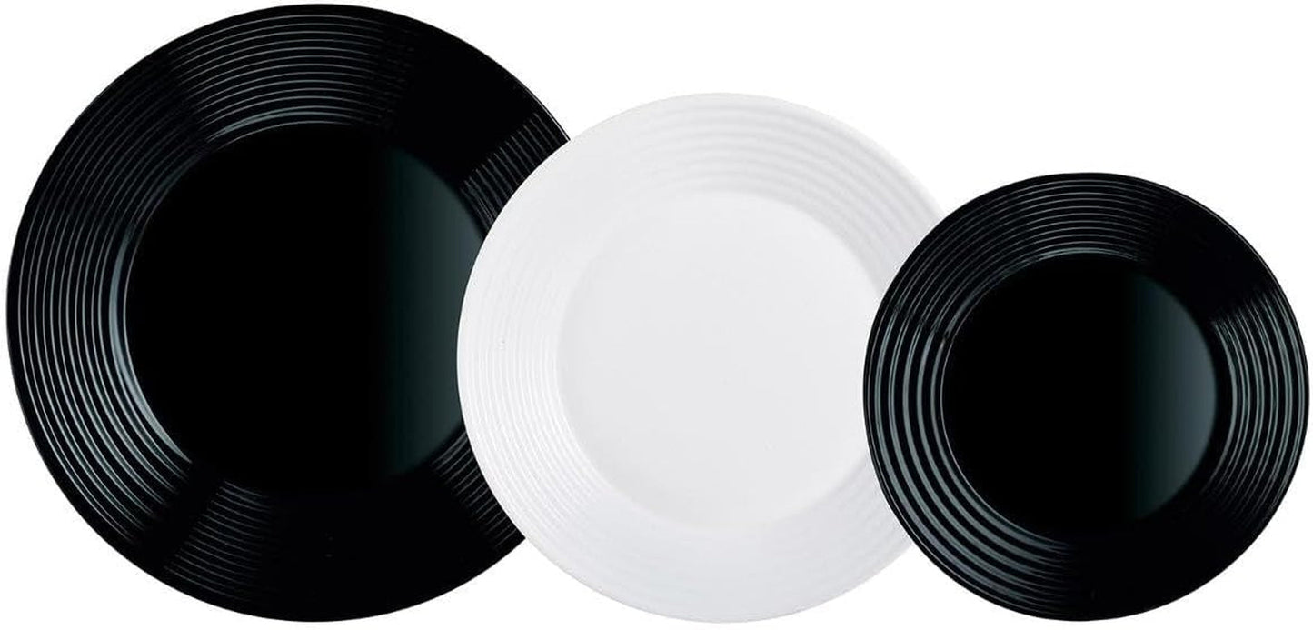 Harena N&b Glasgeschirr, 18 piezas, para 6 personas, blanco y negro