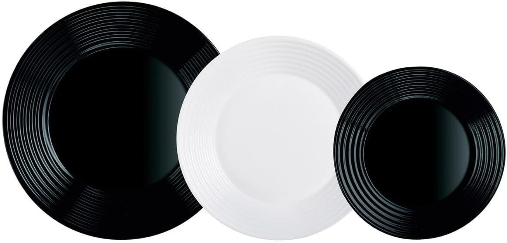 Harena N&b Glasgeschirr, 18 piezas, para 6 personas, blanco y negro