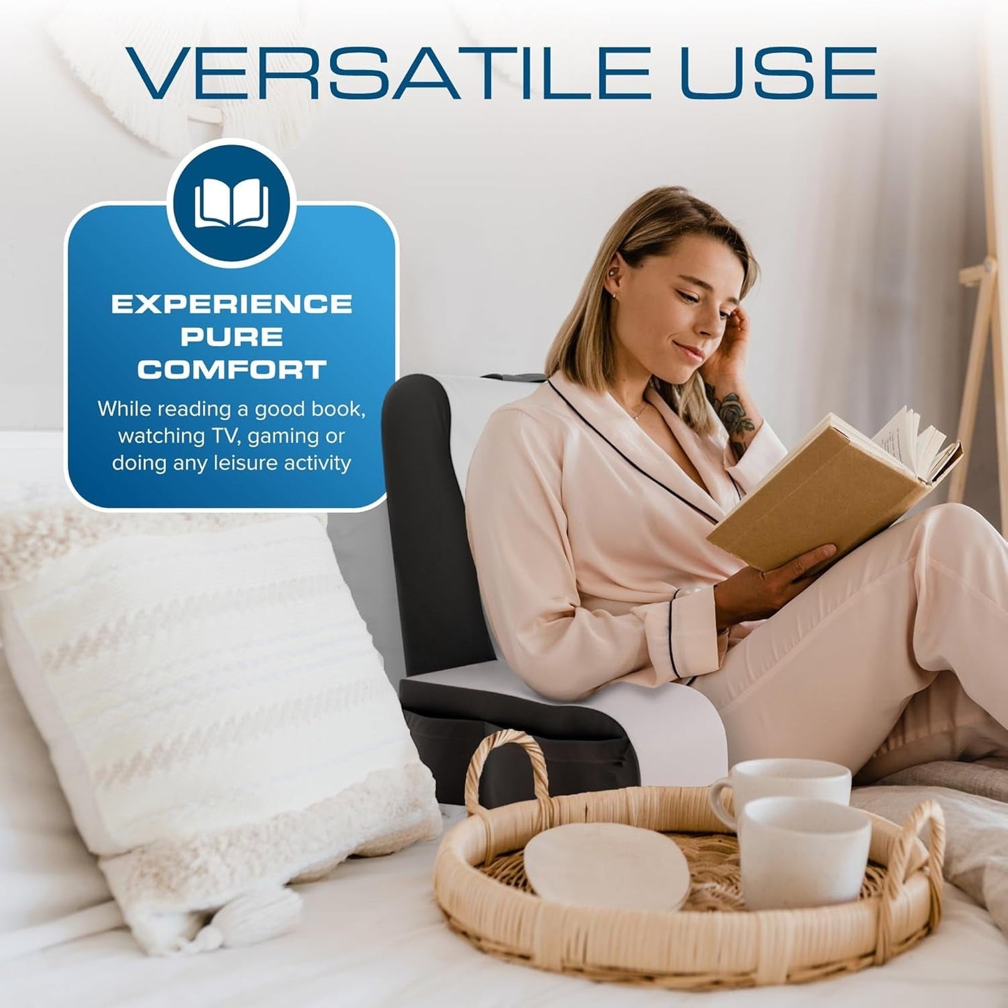 Almohada de lectura de cuña, almohada para respaldo de cama, almohada para brazo para TV, libros, juegos, dormitorio, soporte para la espalda (gris/blanco, estándar)