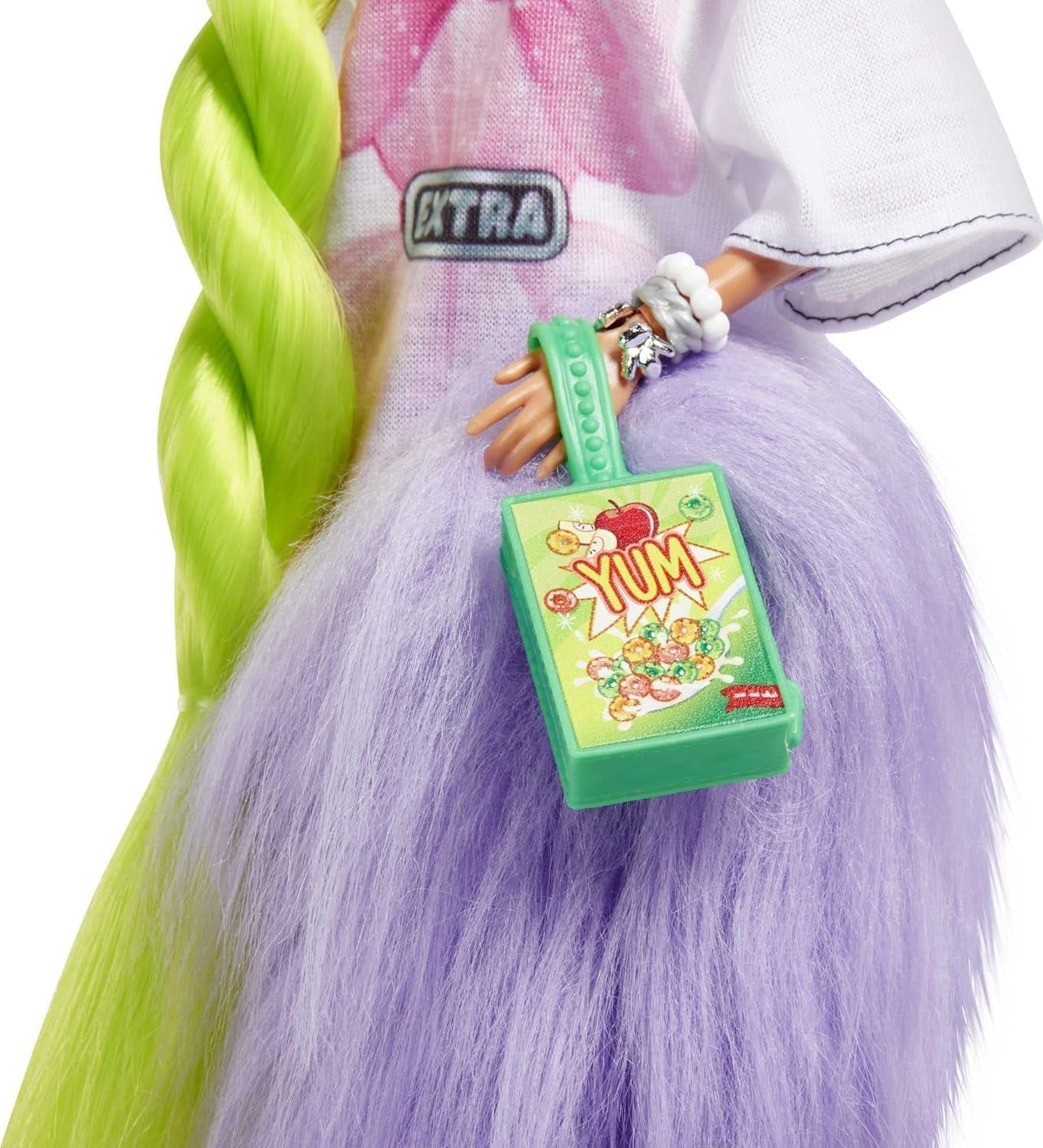 Barbie HDJ44 - Extra Puppe #11 con camiseta y calzas súper grandes con papas Haustier, cabello y ropa de color neón en más idiomas, gel flexible, juegos para niños de 3 años