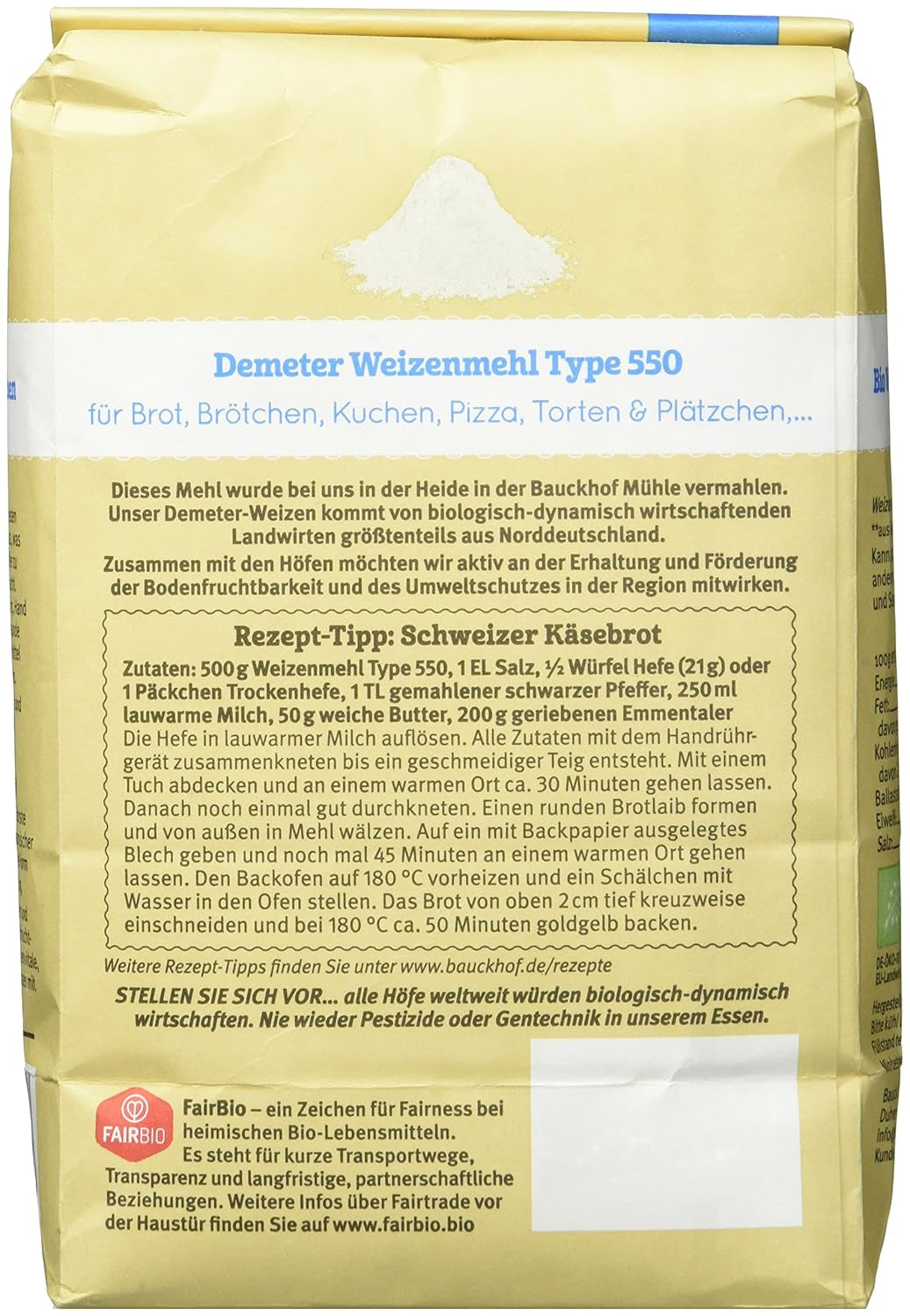 Harina de trigo Hof tipo 550 Demeter, 1 kg