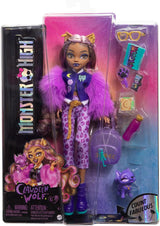 Muñeca Monster High Clawdeen Wolf con Crescent Dog y accesorios como mochila, calendario, snacks y más, HRP65 Naty Shop Muñecas