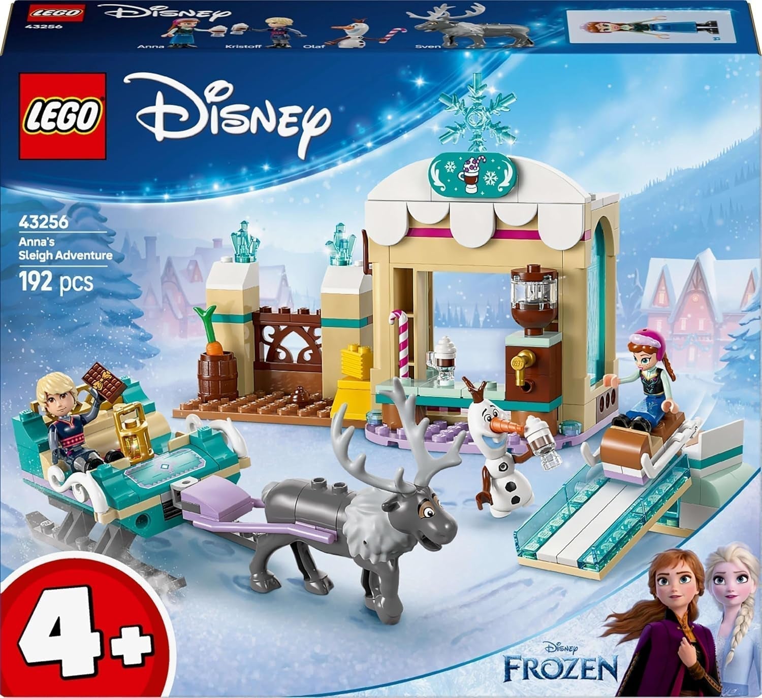 LEGO Ç€ Disney Frozen Anna: Aventura en trineo, juguete de construcción y juego de fantasía, puesto de chocolate con minimuñecas de Anna, Kristoff, Olaf y Sven, juguete de princesa para niñas a partir de 4 años 43256 Sets de construcción Besuche den LEGO-Store