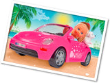 Simba 105731539 - Evi Love Beetle Evi's, Evi con coche, coche: 22 cm, con perro, muñeca de moda, 12 cm, para niños a partir de 3 años