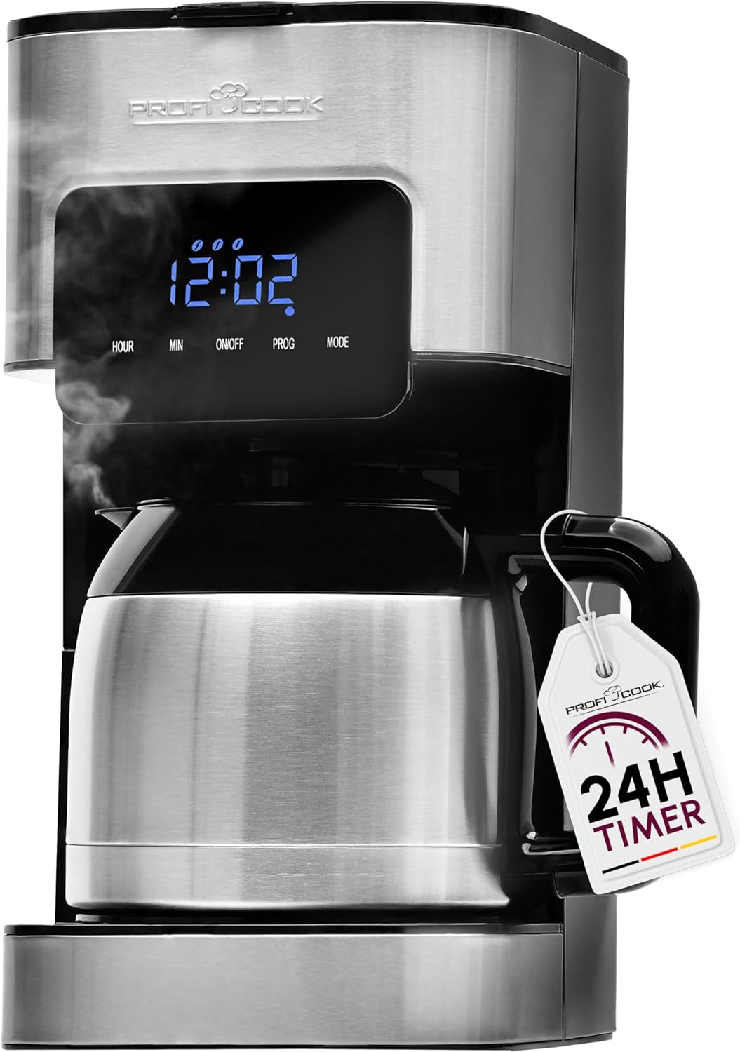 Cafetera Profi Cook | 8-10 tazas | Temporizador | Controles táctiles con sensores | Jarra Termo de Doble Pared de 1,2 Litros | Sello de sabor | Cafetera de filtro de acero inoxidable | PC-KA 1191