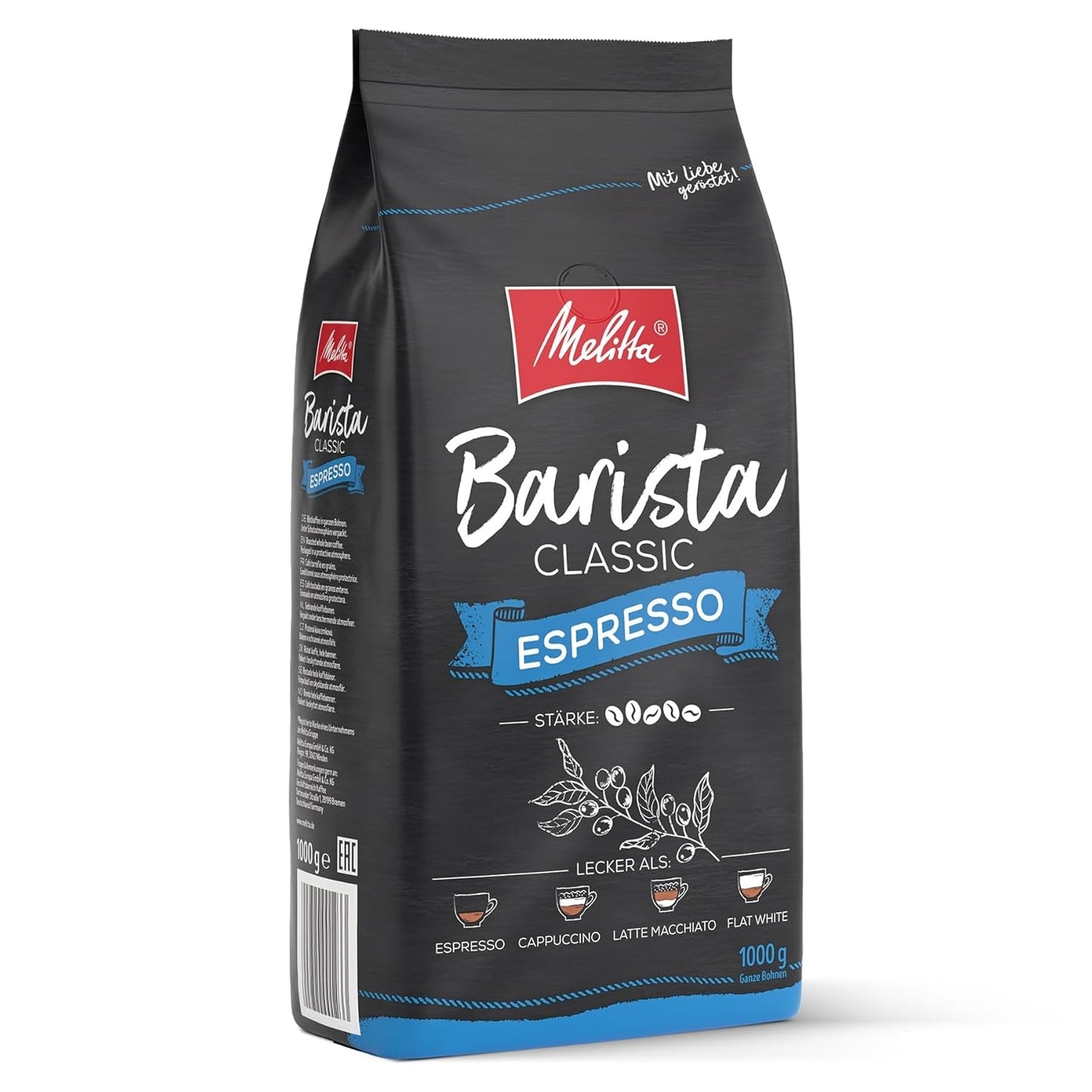 Melitta Barista Classic Espresso, Café En Grano Entero 1kg, Molido, Café en Grano para Máquinas Automáticas Espresso, Tueste Fuerte, Intensidad 5 (Pack de 2)